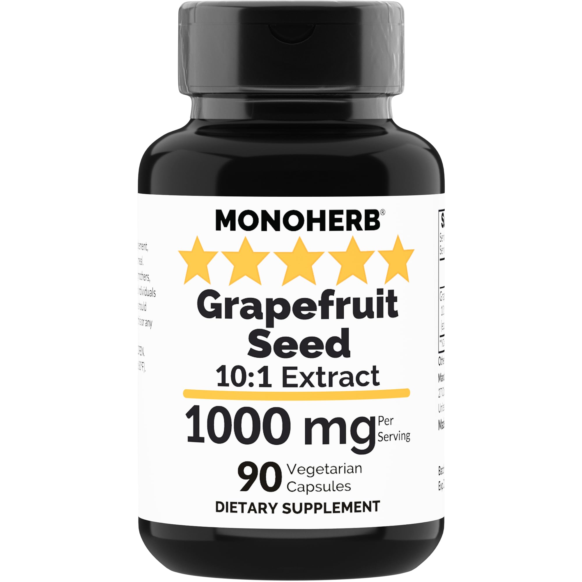 MONOHERB Grapefruit Seed Extract bottle label showing 1000 mg and 90 vegetarian capsules