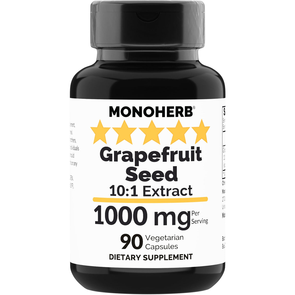 MONOHERB Grapefruit Seed Extract bottle label showing 1000 mg and 90 vegetarian capsules