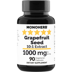 MONOHERB Grapefruit Seed Extract bottle label showing 1000 mg and 90 vegetarian capsules