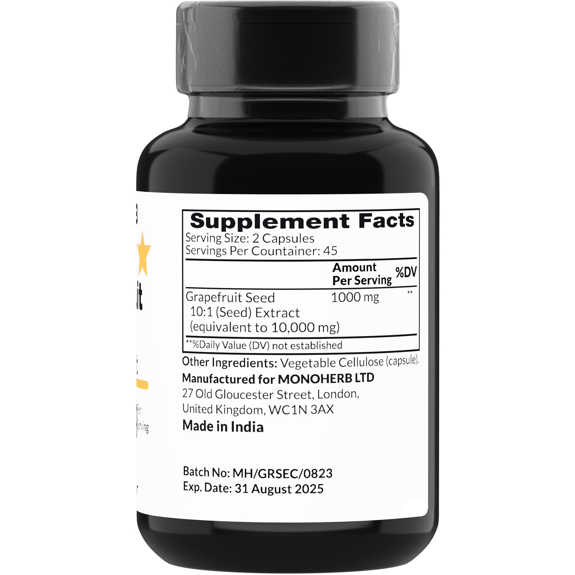 Close-up of Extra Strength 10X Grapefruit Seed Extract 1000 mg serving size