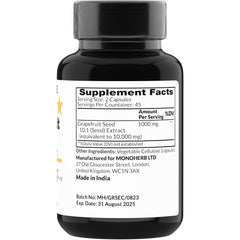 Close-up of Extra Strength 10X Grapefruit Seed Extract 1000 mg serving size