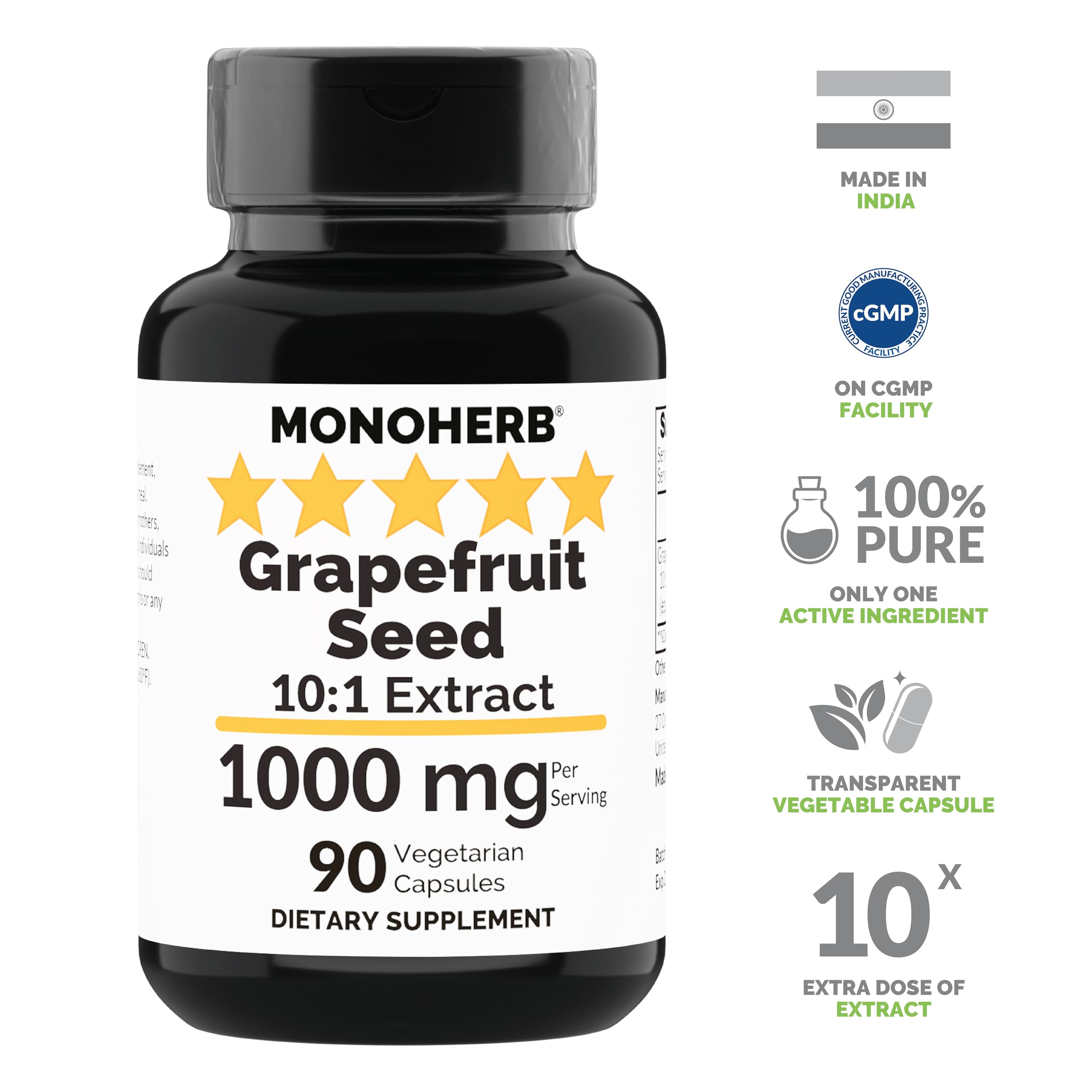 Pure grapefruit seed extract capsules in clear vegetarian capsules