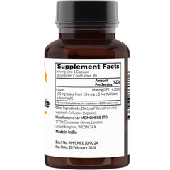 Nutritional label for MONOHERB L-Methylfolate 10 mg