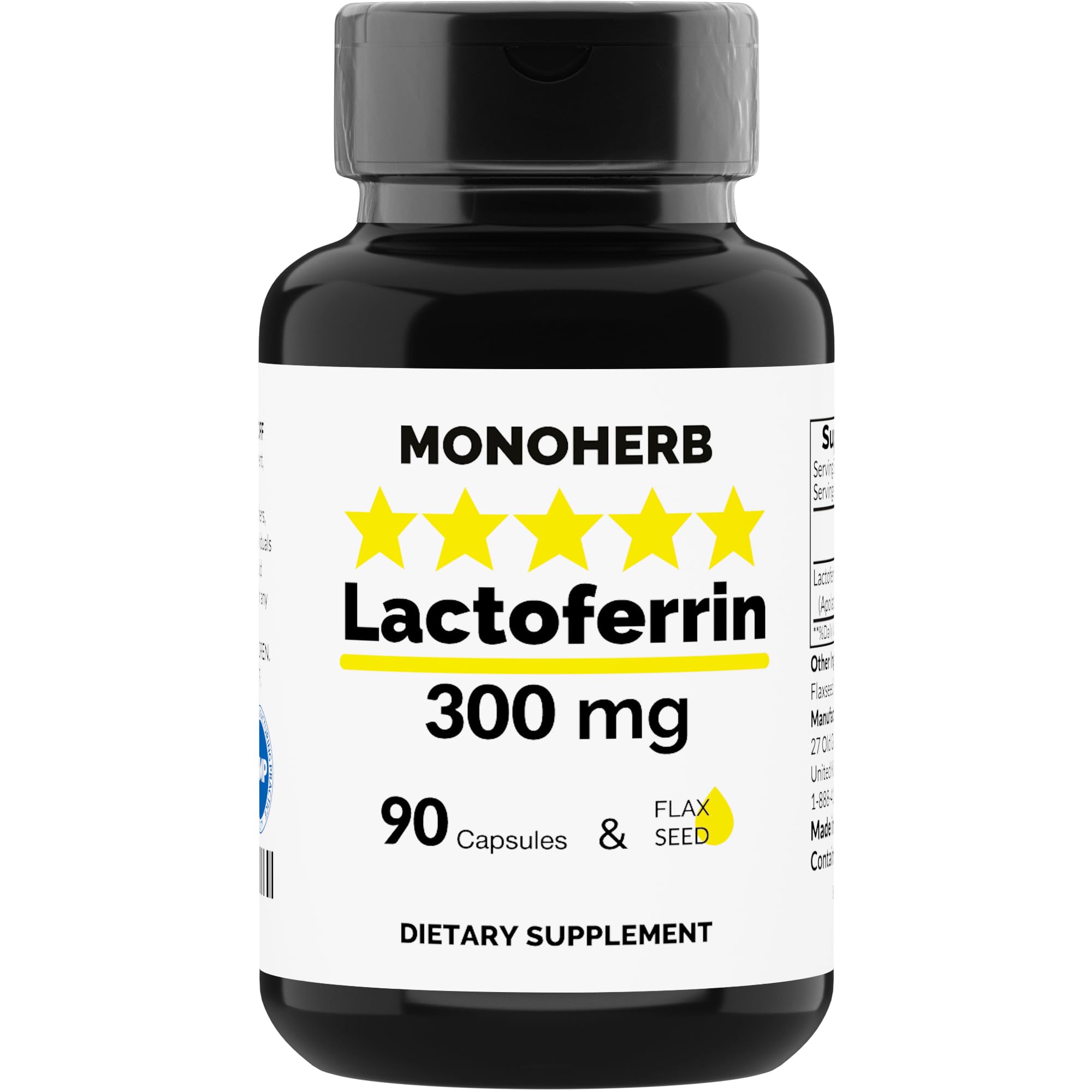 MONOHERB Lactoferrin 300 mg per Capsule bottle label