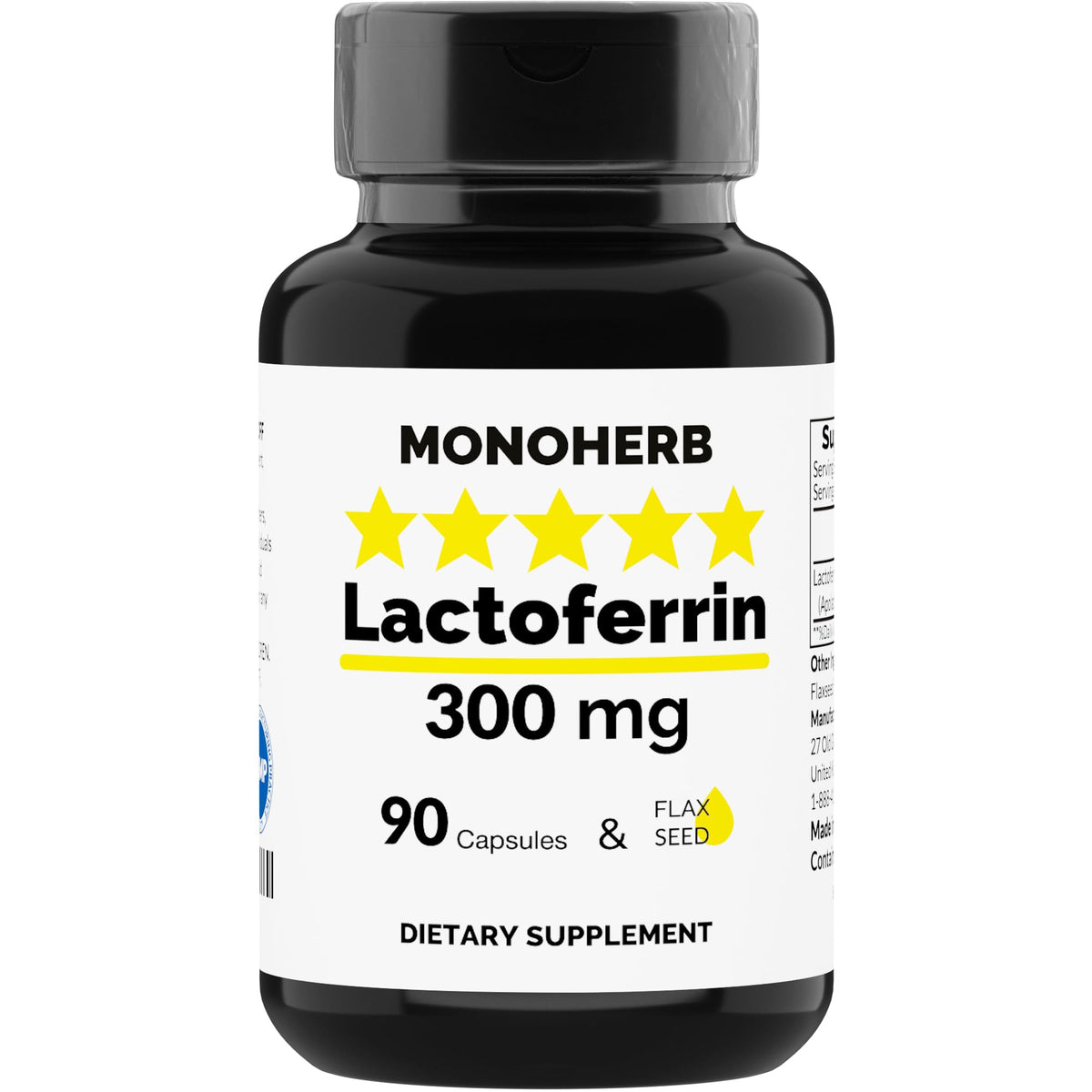 MONOHERB Lactoferrin 300 mg per Capsule bottle label
