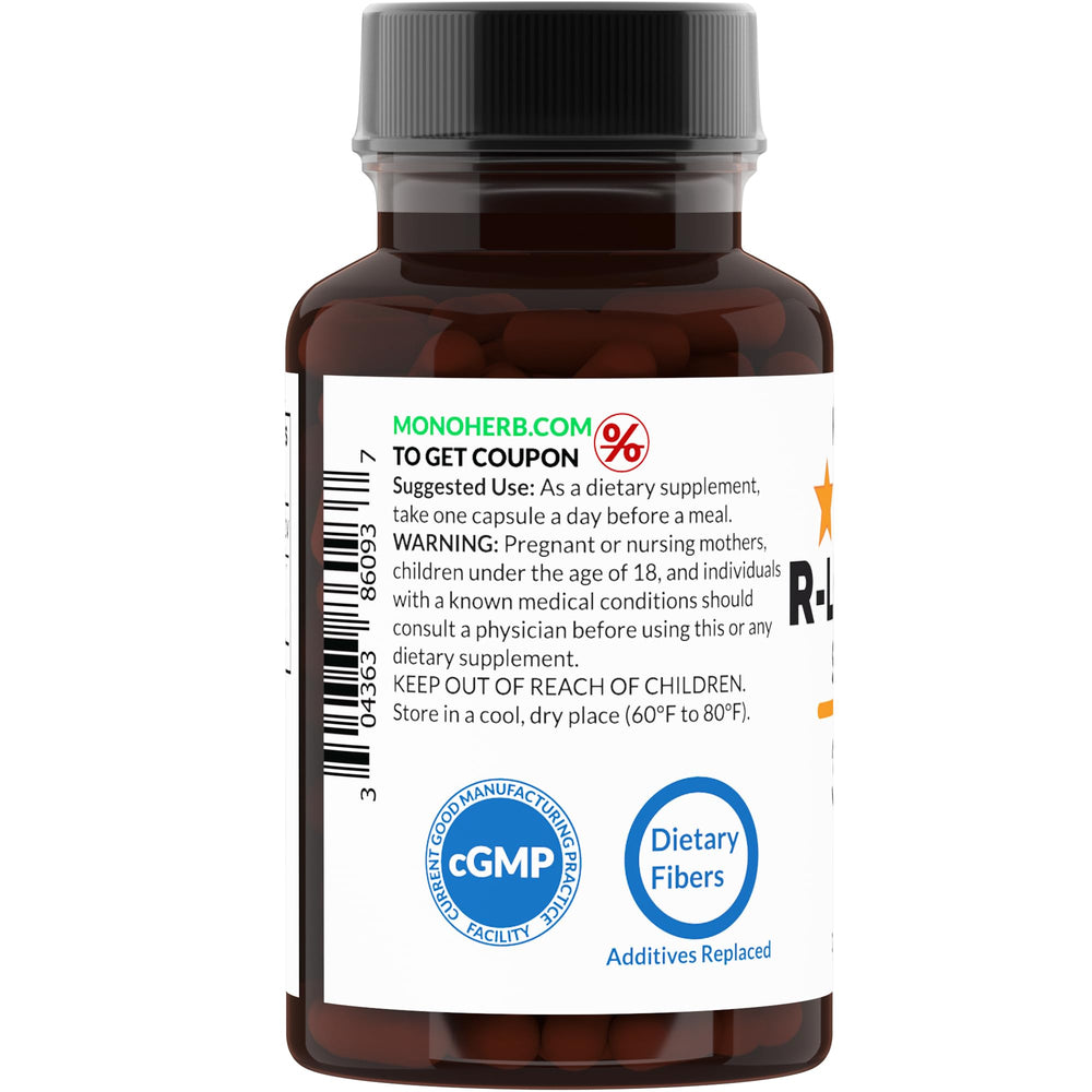 Supplement label highlighting stabilized R-Alpha-Lipoic Acid benefits
