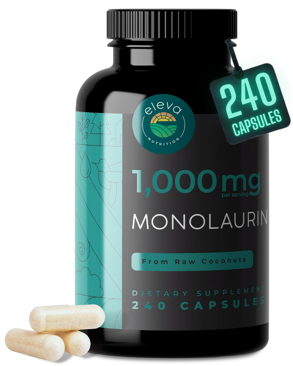 Monolaurin 1000mg capsules bottle front label