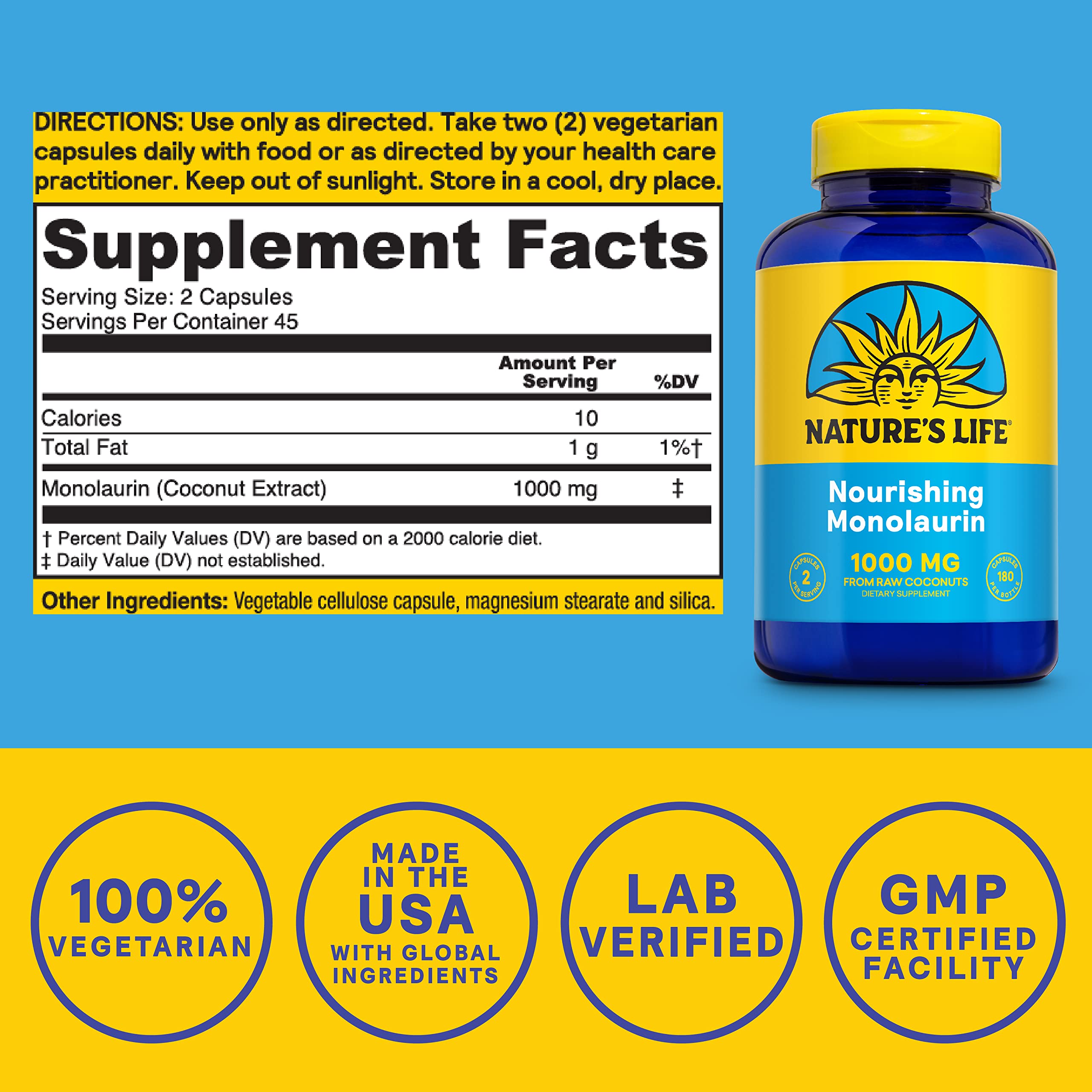 Monolaurin sourced from natural raw coconut ingredient