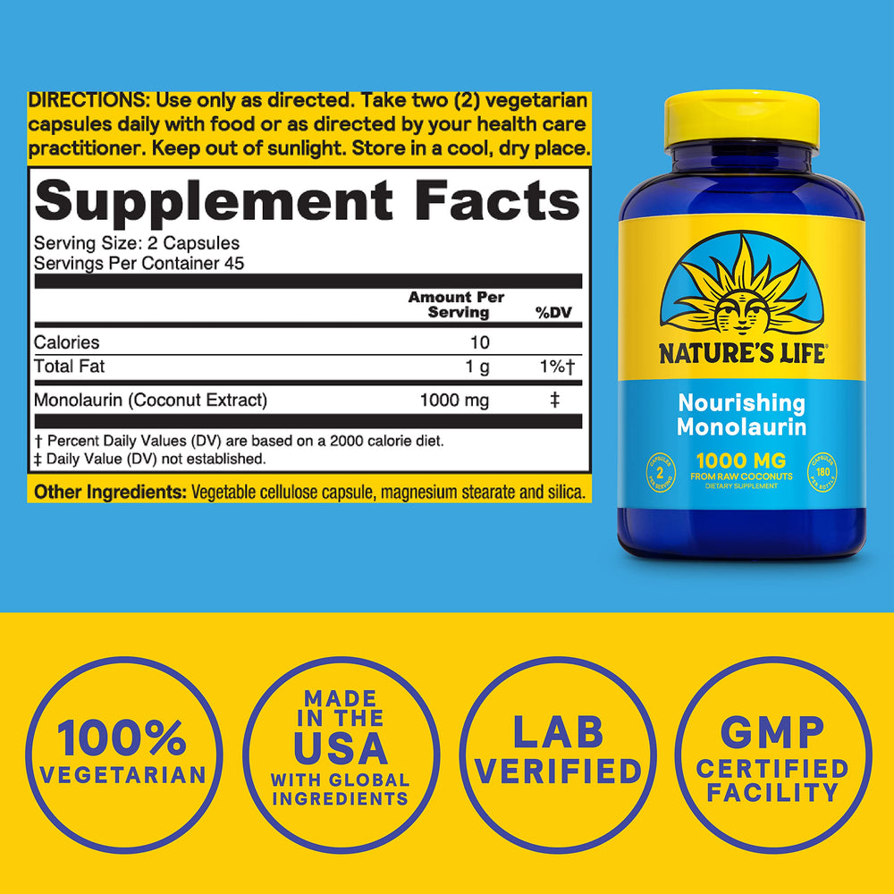 Monolaurin sourced from natural raw coconut ingredient