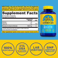 Monolaurin sourced from natural raw coconut ingredient
