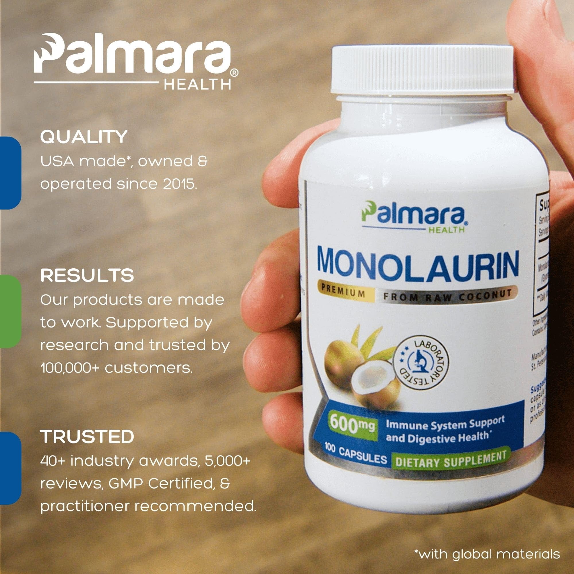 Monolaurin 1200mg per 2 capsules label close-up