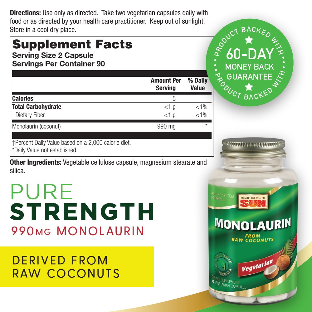 Monolaurin 990 mg vegan capsules close-up