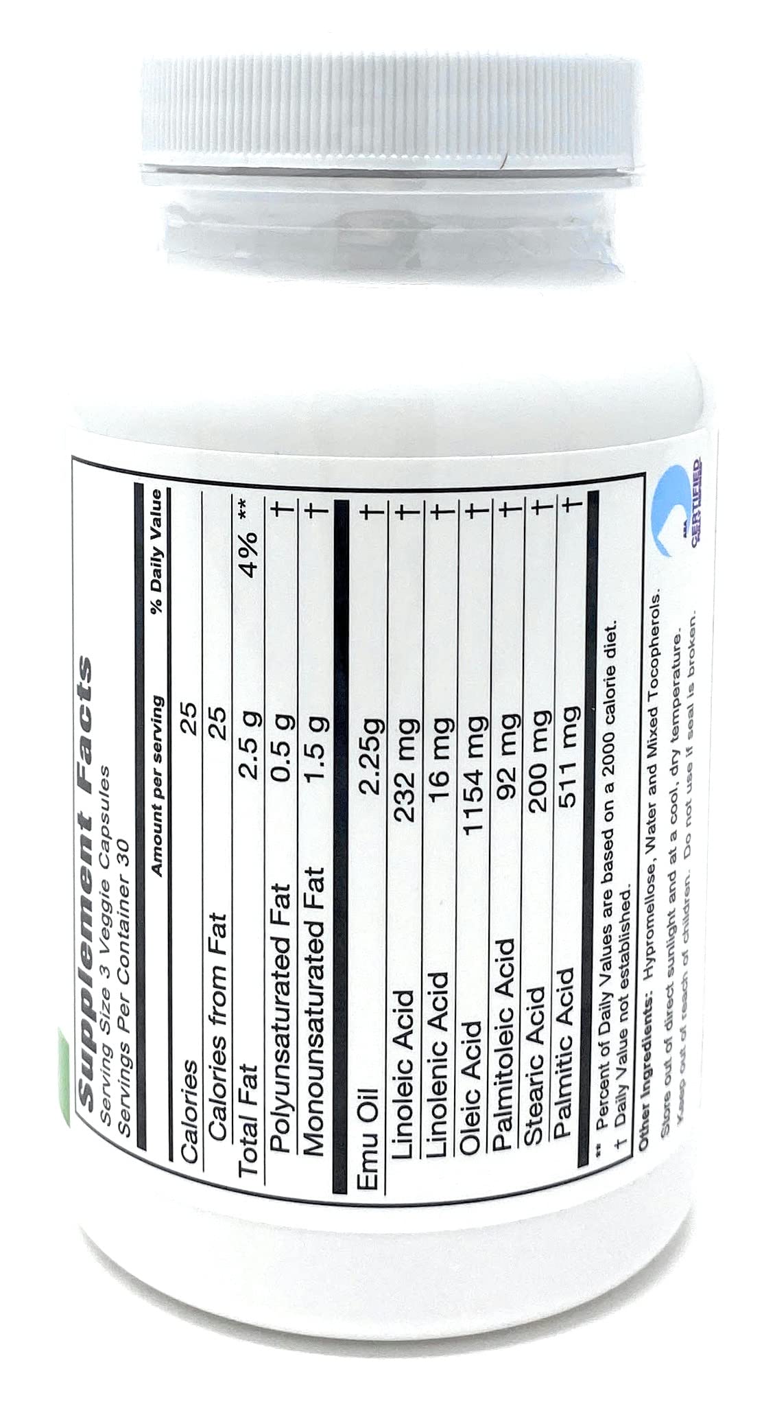 Serving size indication showing three soft gels per day