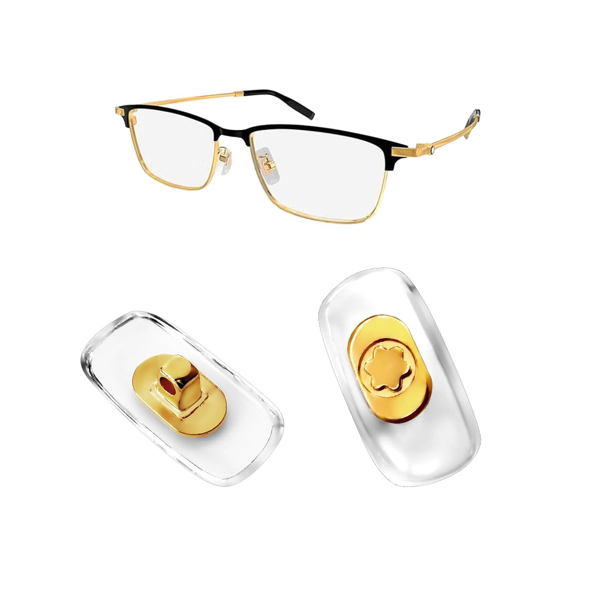 Gold screw-in MontBlanc nose pads, 13x7mm, front view
