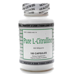 Montiff Pure L-Citrulline 600 mg bottle - front view, 100 capsules