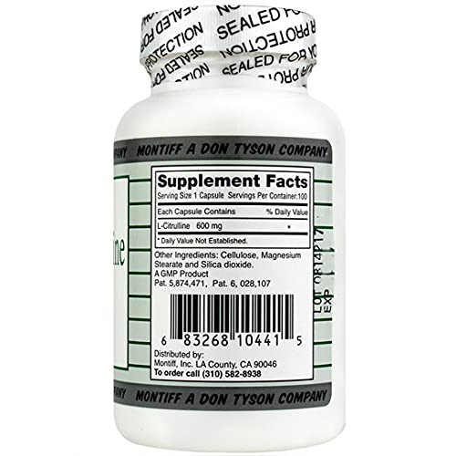 Montiff Pure L-Citrulline 600 mg bottle - label close-up