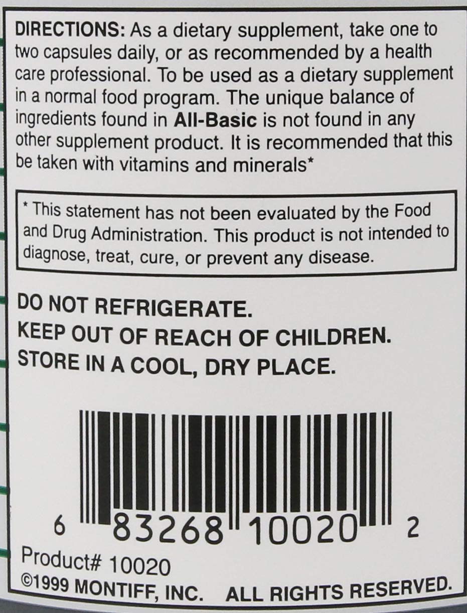 Montiffs All-Basic packaging and capsules