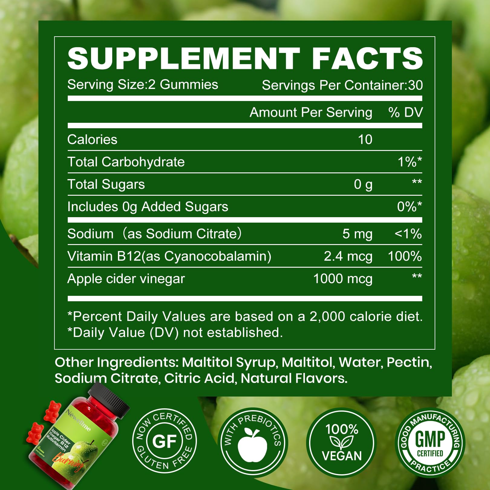 Montue Newellme gummies close-up showing natural apple flavor and texture