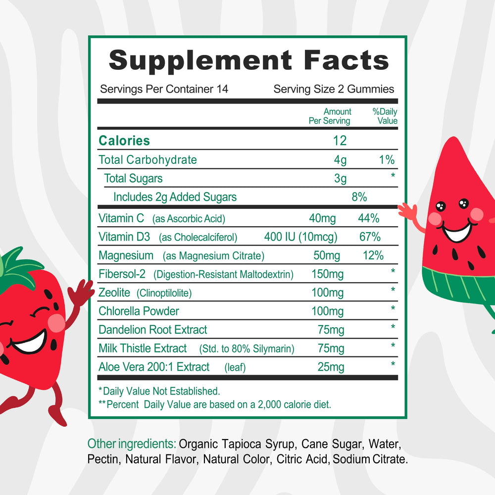 Monty Supplements Kids Gummies Strawberry Watermelon showing kid-friendly flavor for daily detox routine