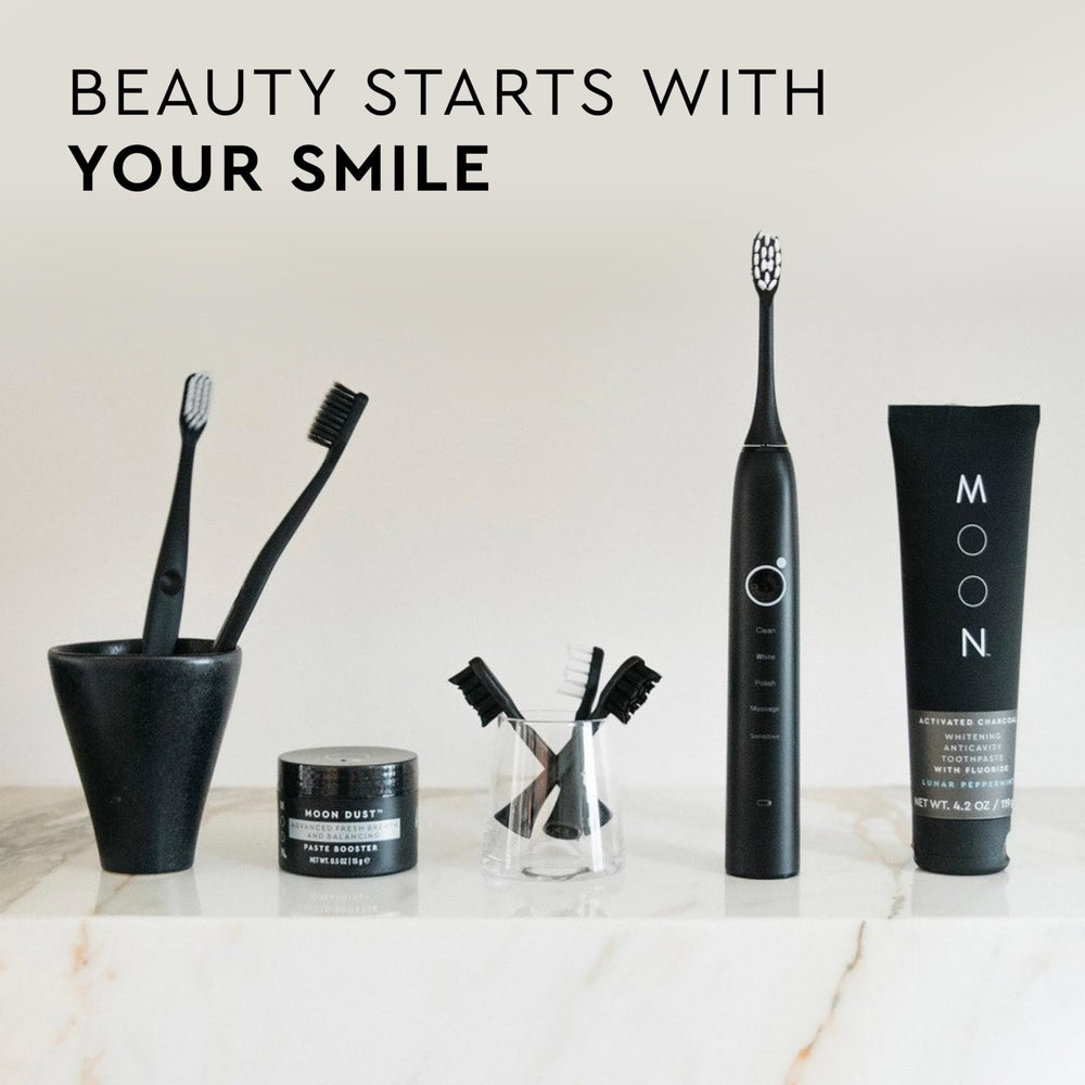 Gum health and cavity protection concept with MOON toothpaste