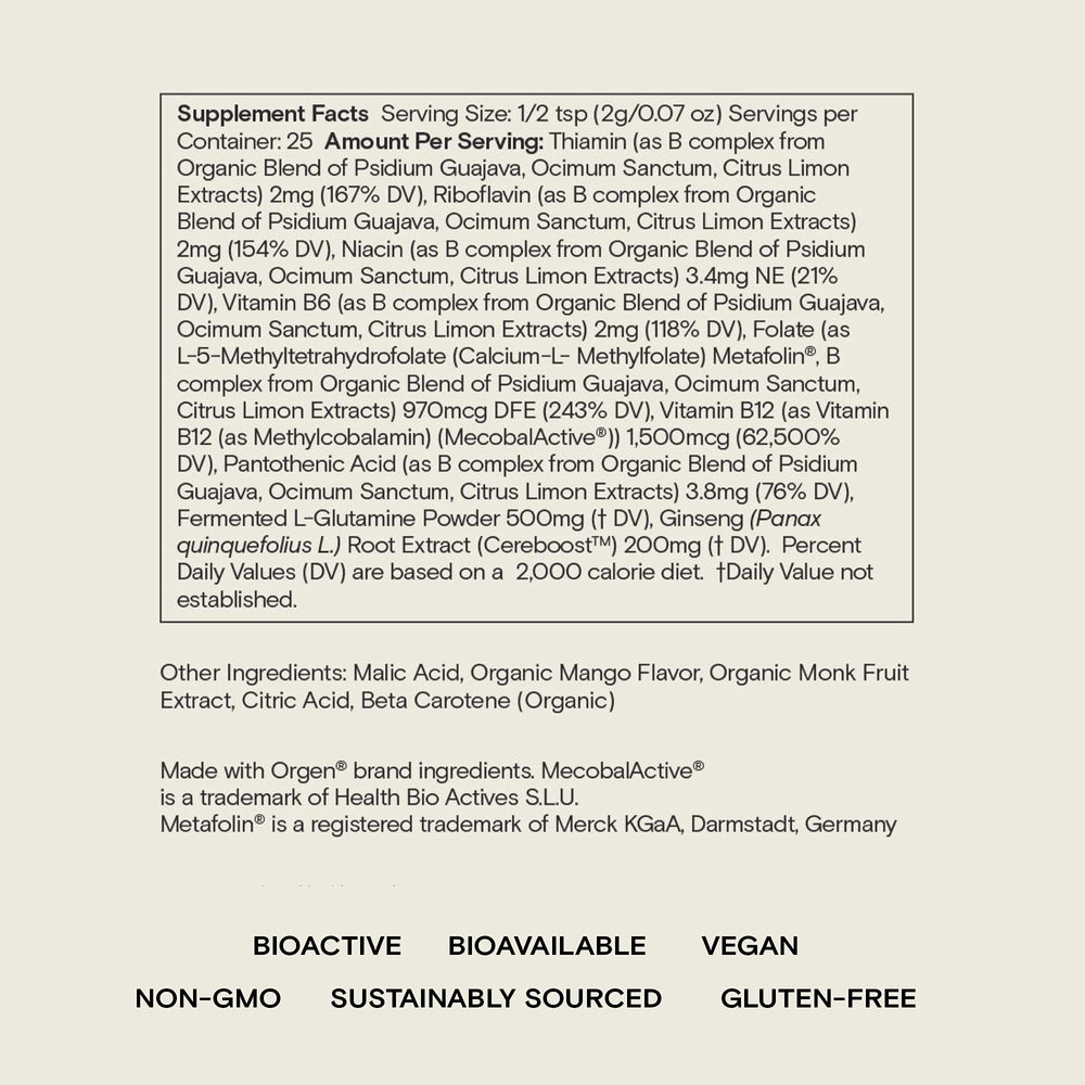 Label close-up for Moon Juice Ting Mango B-Complex