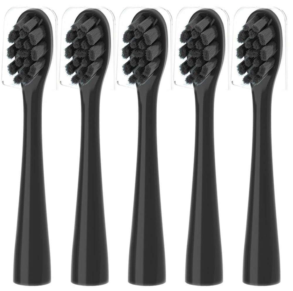Moon Sonic Electric Toothbrush replacement heads 5-pack in black, front view