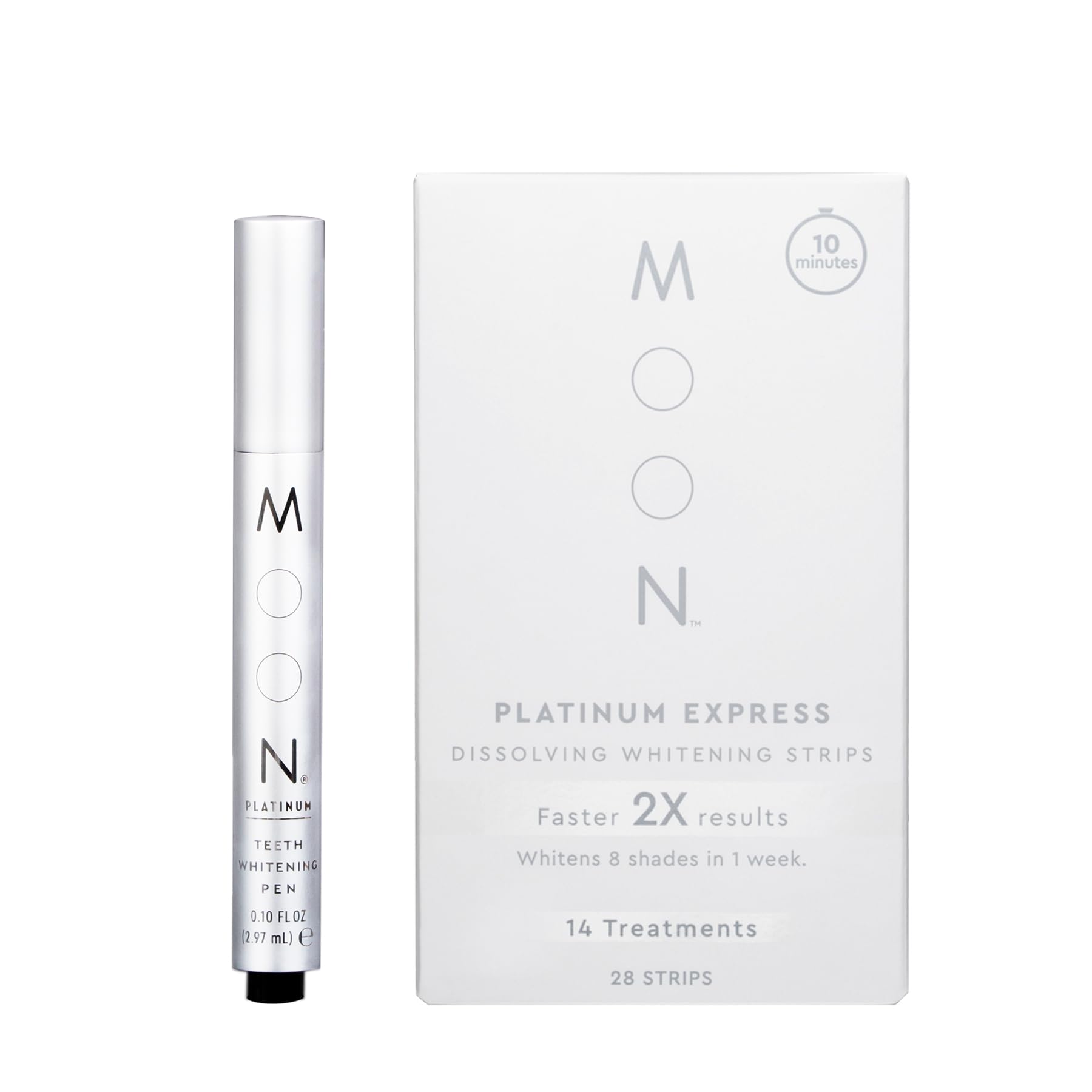 MOON Teeth Whitening Bundle travel kit with strips and mint whitening pen