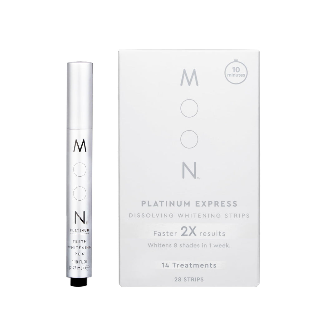 MOON Teeth Whitening Bundle travel kit with strips and mint whitening pen