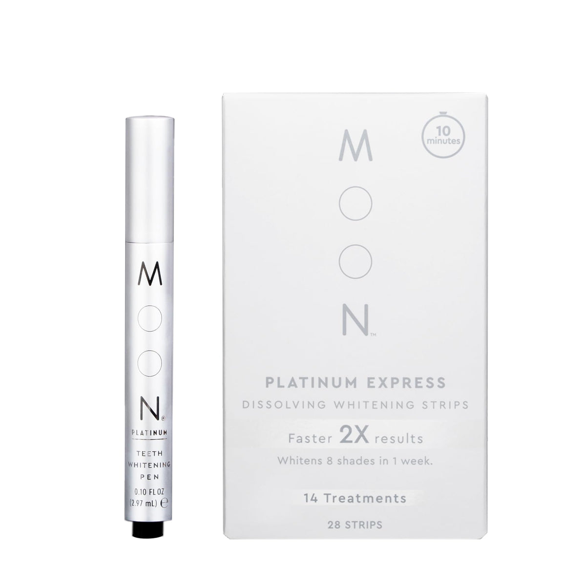MOON Teeth Whitening Bundle travel kit with strips and mint whitening pen