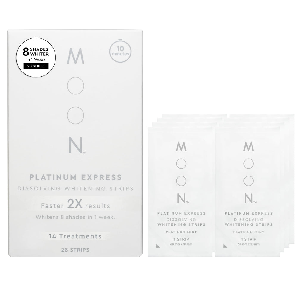 Close-up of MOON dissolving whitening strips
