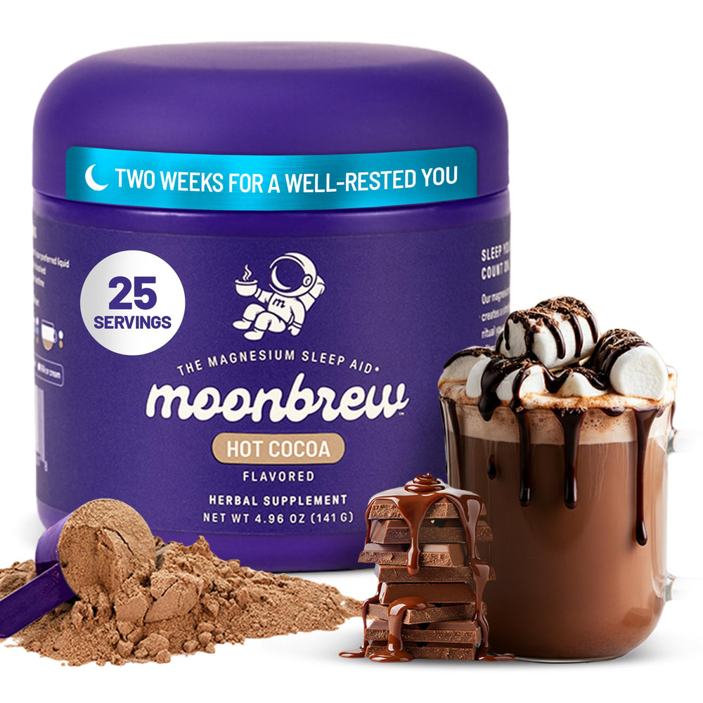 MoonBrew Nighttime Magnesium Hot Cocoa jar front label