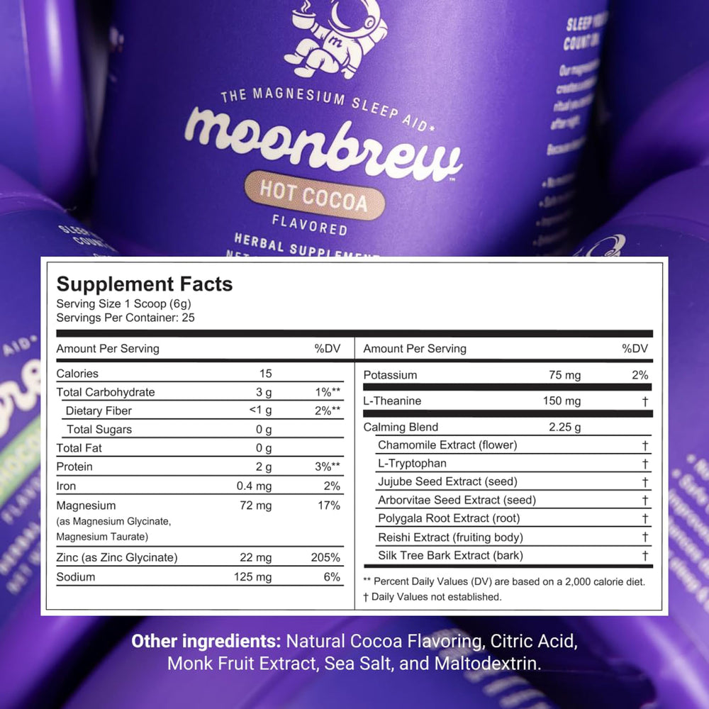 Close-up of MoonBrew label showing nutrition and ingredients