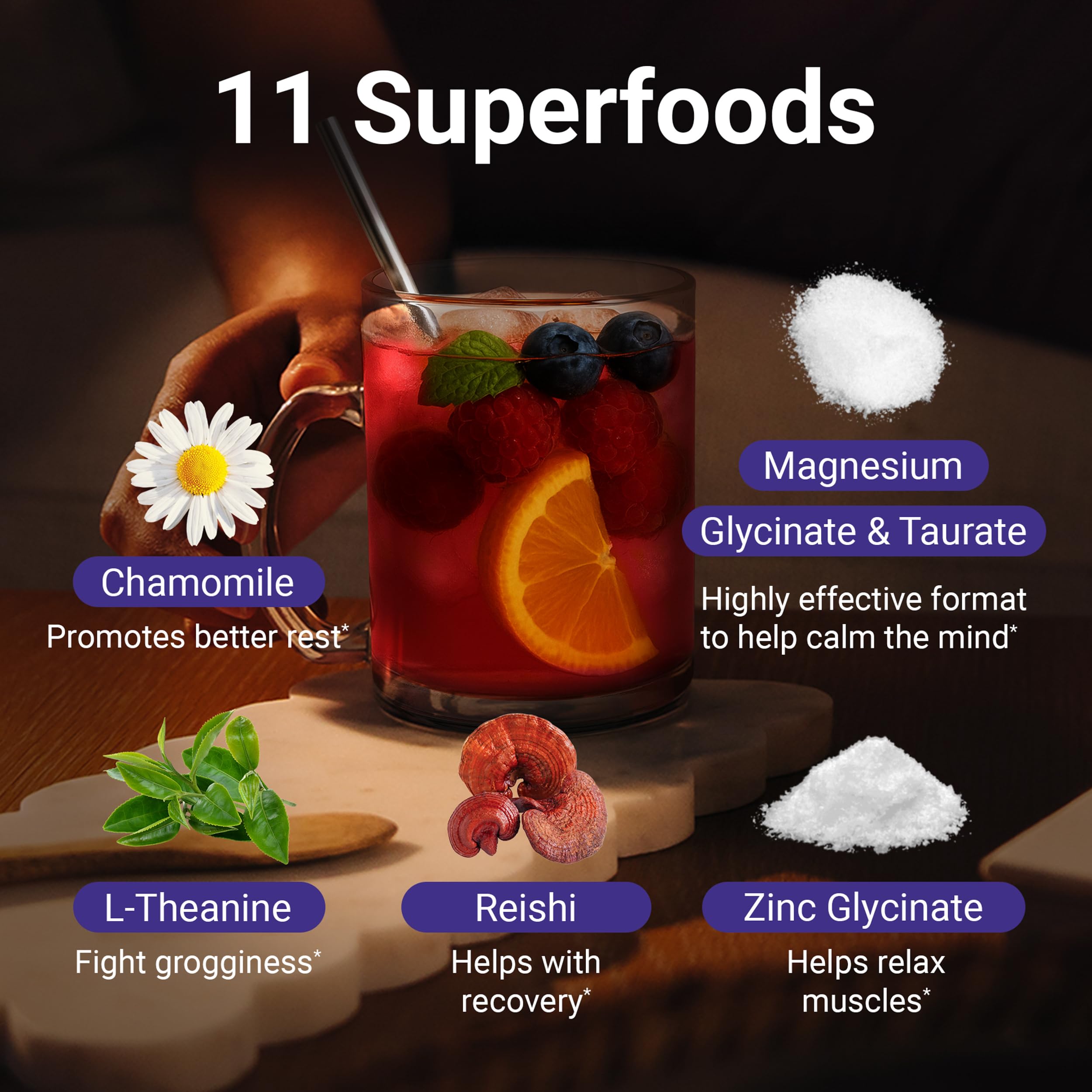 Ingredients: L-theanine, zinc glycinate, chamomile and magnesium