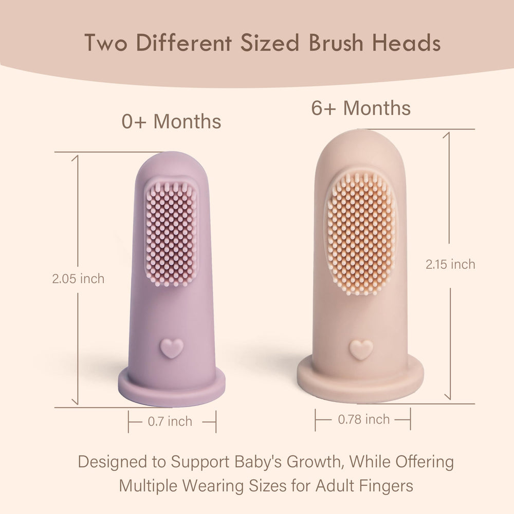 Two silicone finger toothbrushes with extra-soft bristles for gentle cleaning