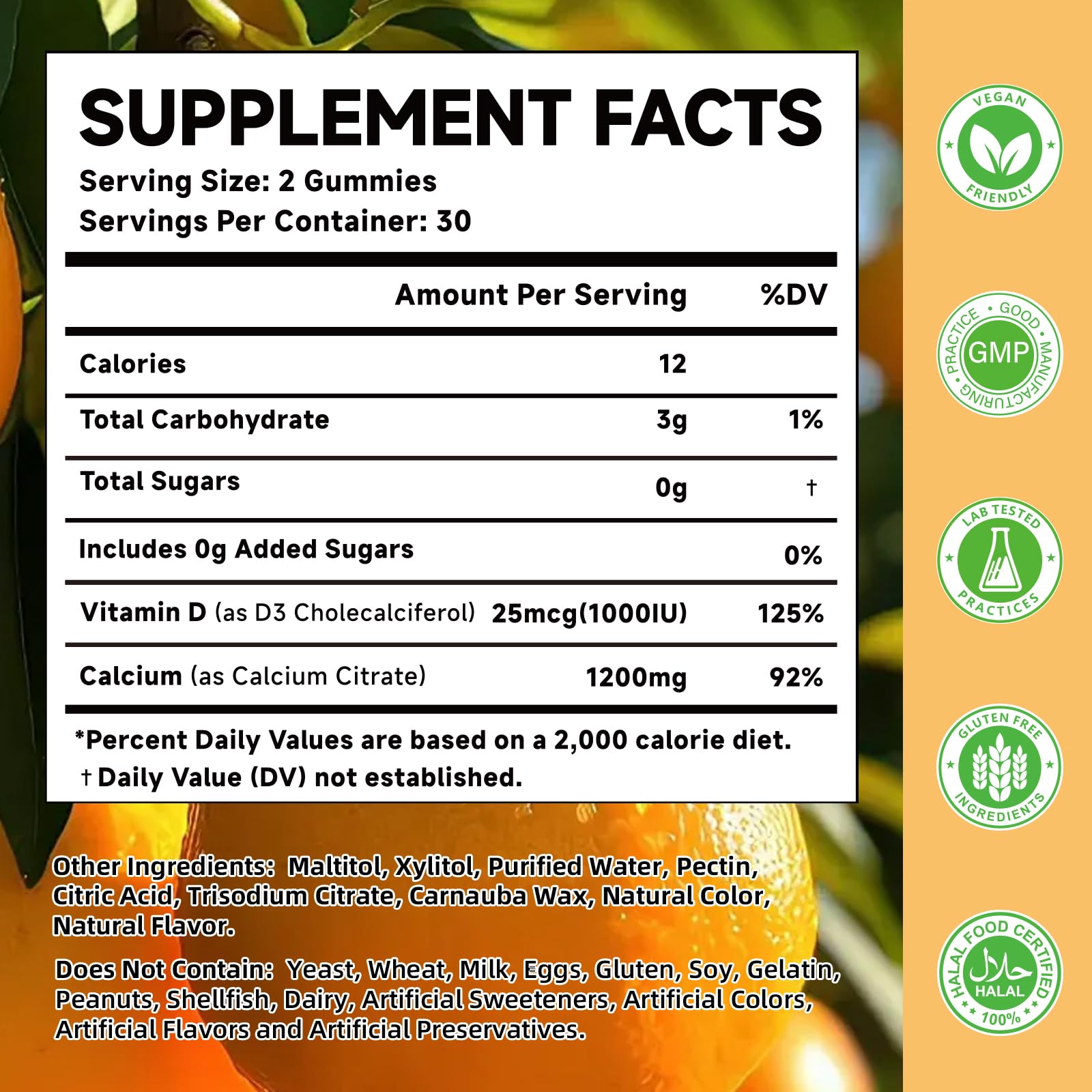 MOORGUMY Calcium Citrate Gummies bottle back nutrition panel