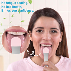 Close-up of stainless steel tongue scraper