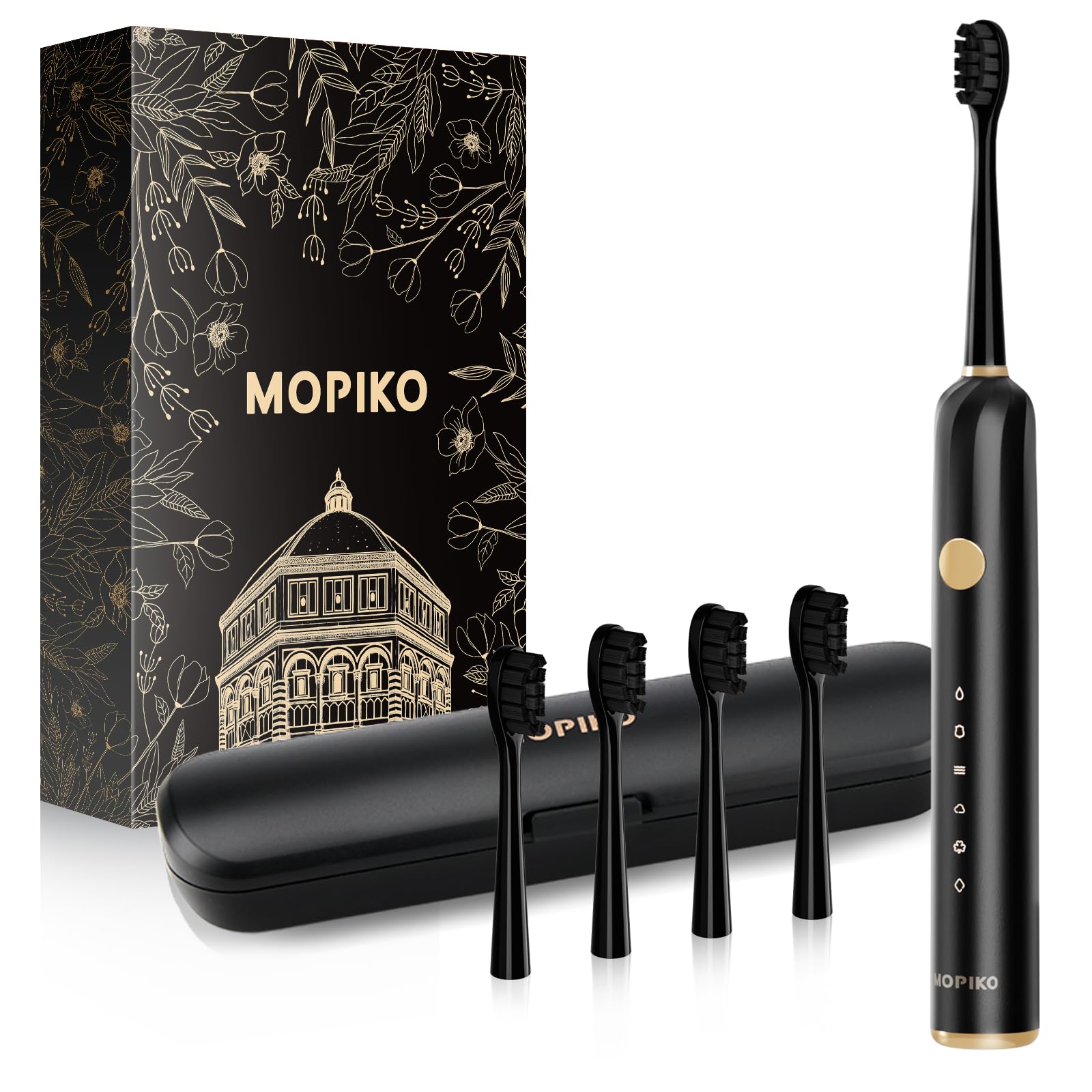 Front view of MOPIKO Sonic Electric Toothbrush in black