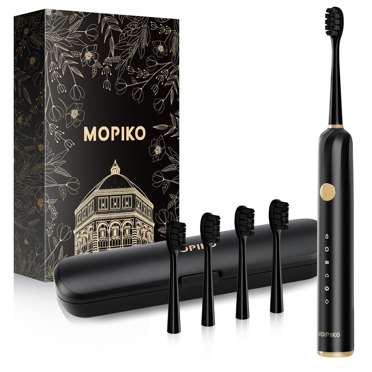 Front view of MOPIKO Sonic Electric Toothbrush in black