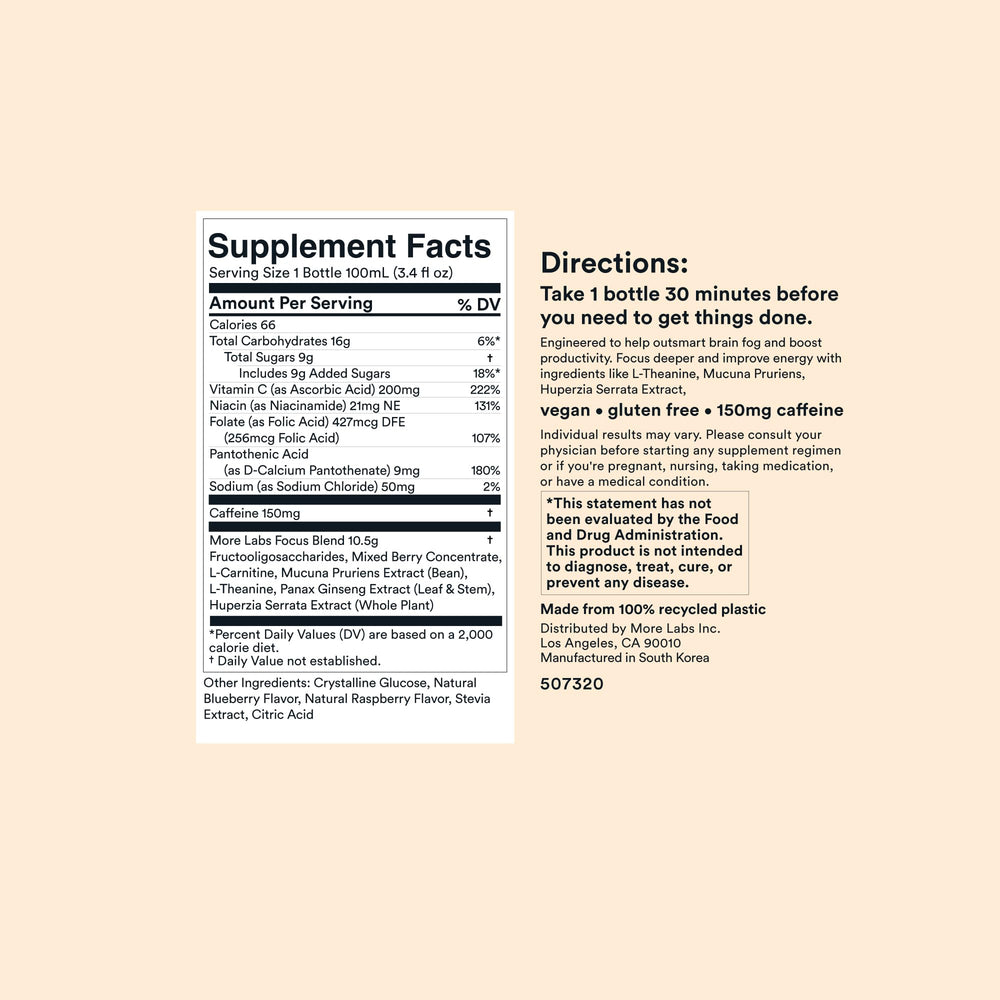 More Labs Liquid Focus being poured for a quick energy boost.