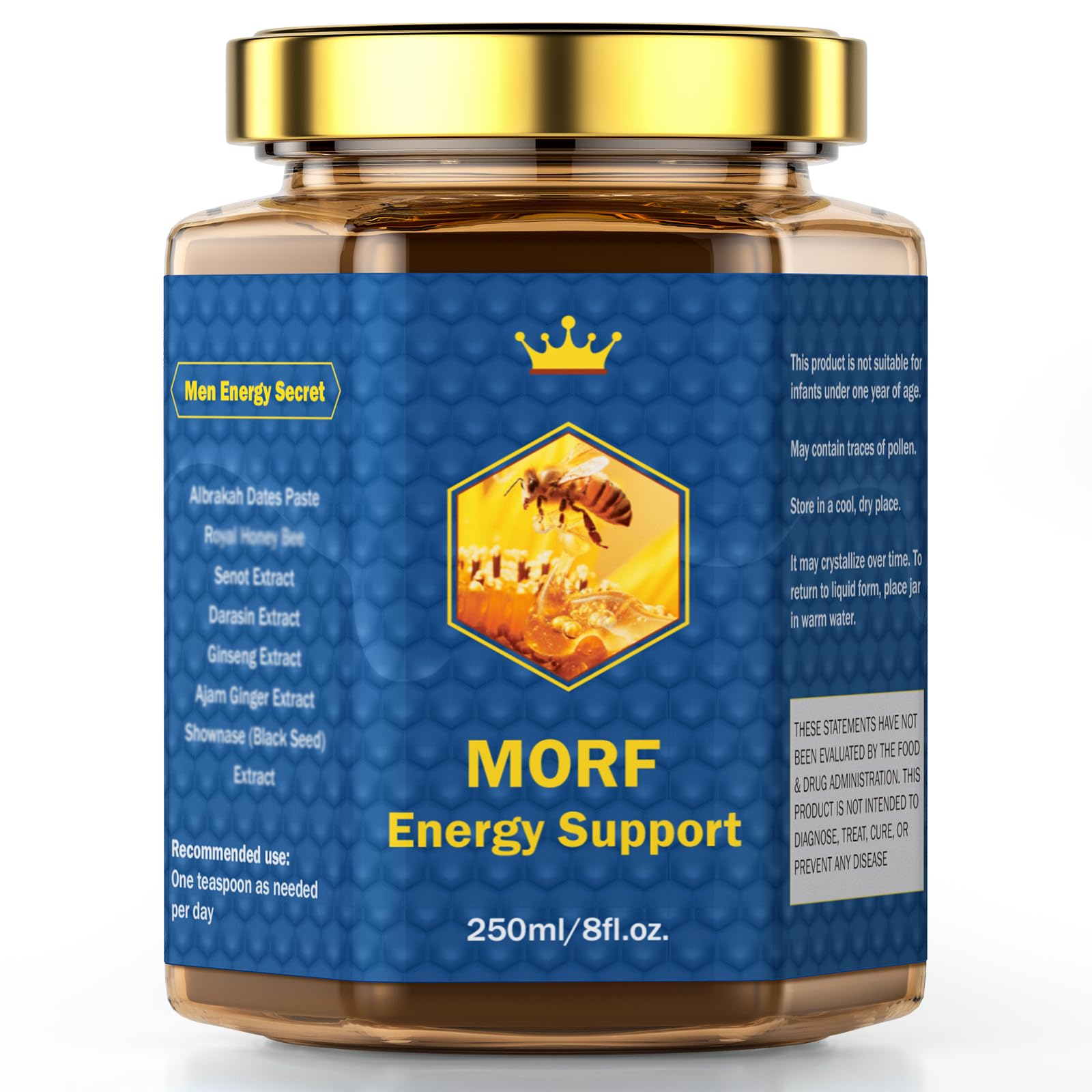 MORF Energy Support Honey jar closeup highlights pure, natural flavor