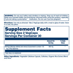 Close-up of moringa leaves highlighting 135 mg saponins per serving