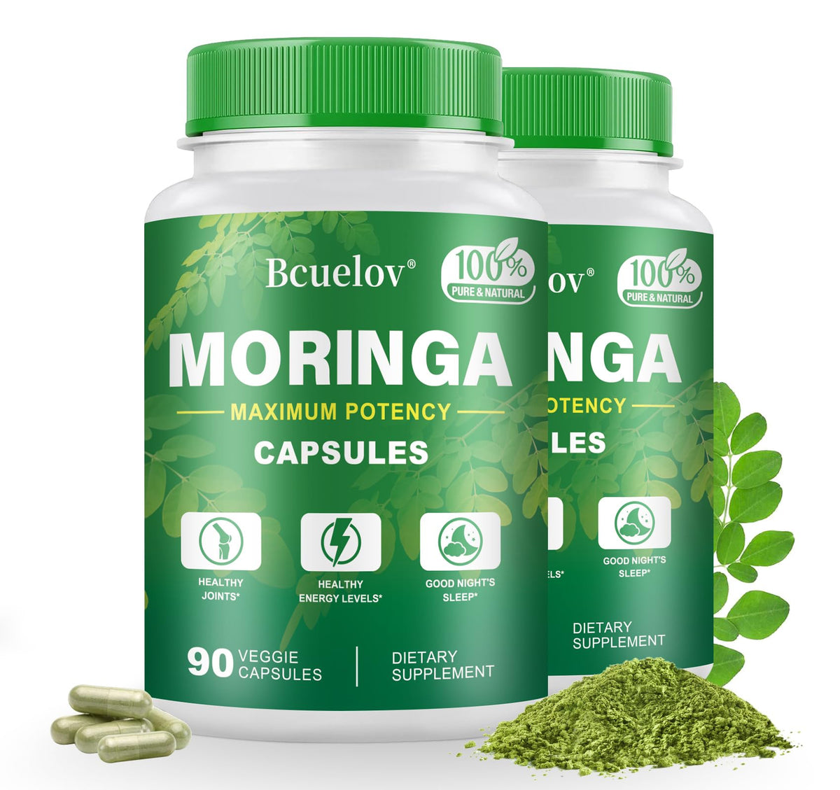 Two bottles of Moringa Capsules 800mg - product hero image