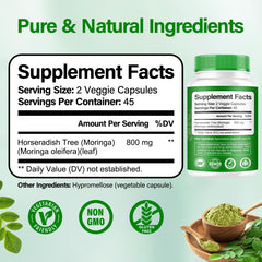 Front view of Moringa Capsules 800mg two-bottle pack