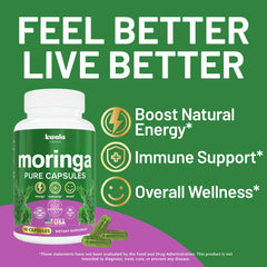 Moringa capsules emphasizing energy and immune support
