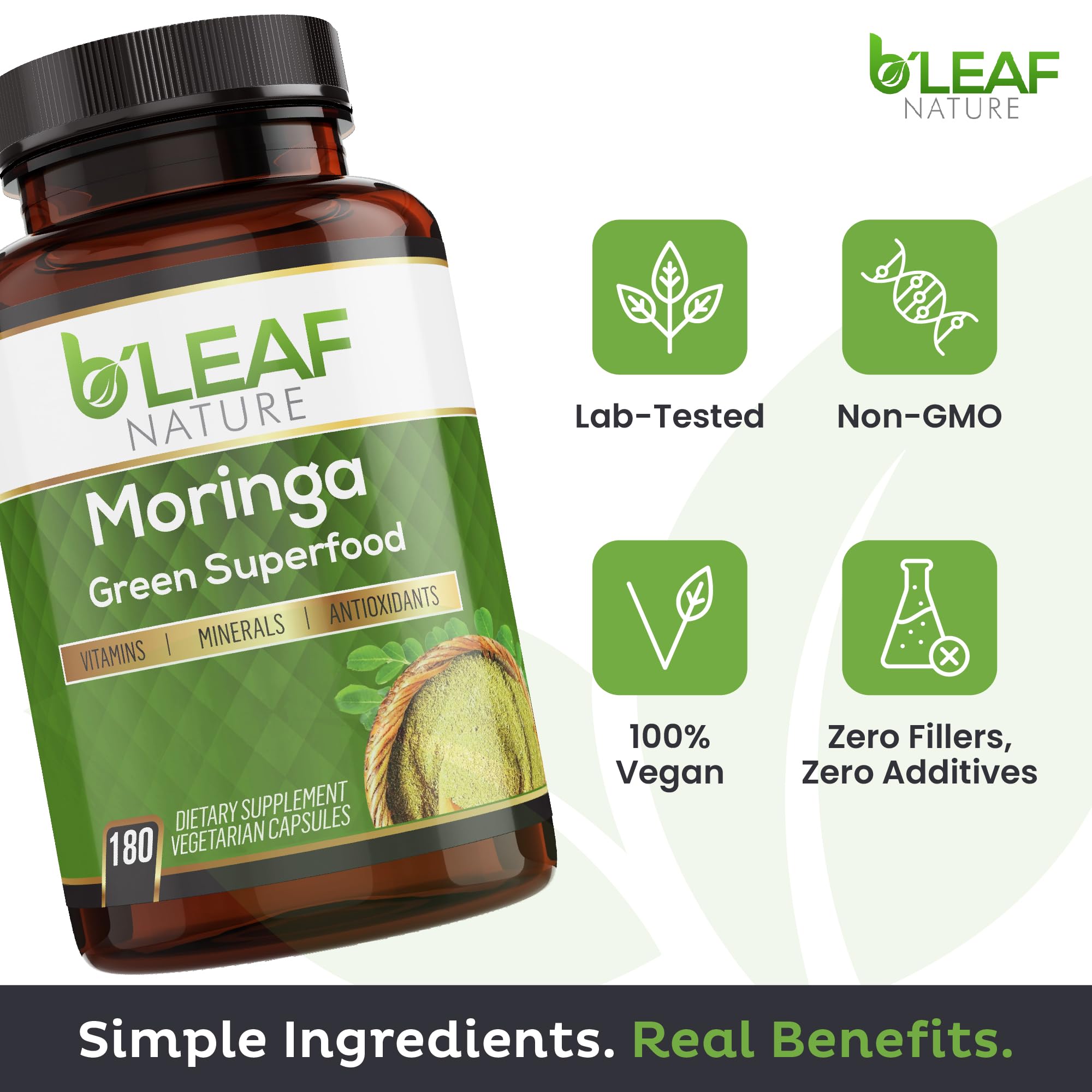 Close-up of Moringa capsules labeled immune support