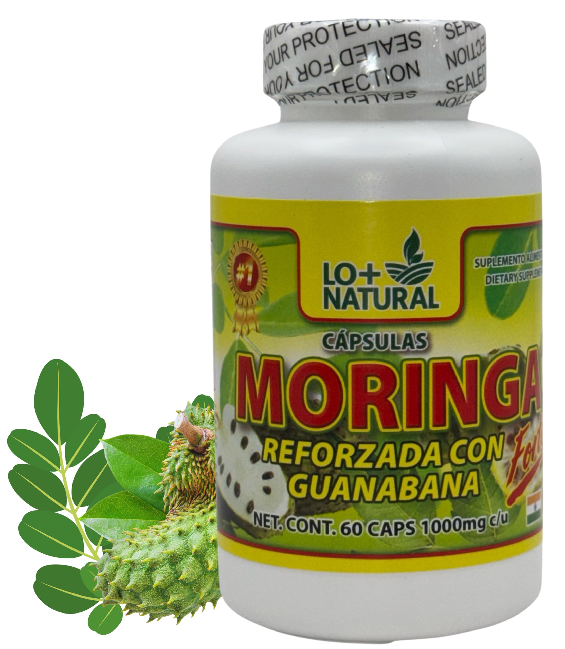 LO+NATURAL Moringa Capsules Reinforced with Soursop bottle, 60 capsules, 1000 mg each