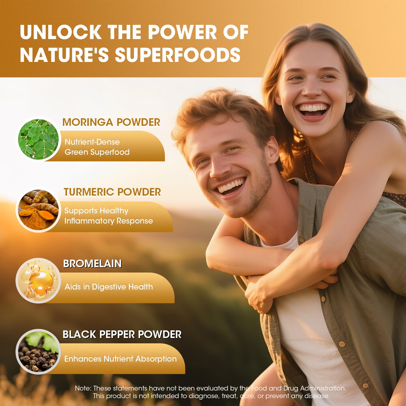 Close-up of label highlighting Turmeric Curcumin, Bromelain & Black Pepper