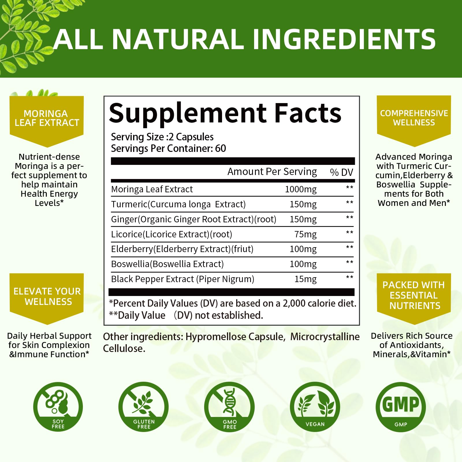 Vegan capsules and natural ingredients label
