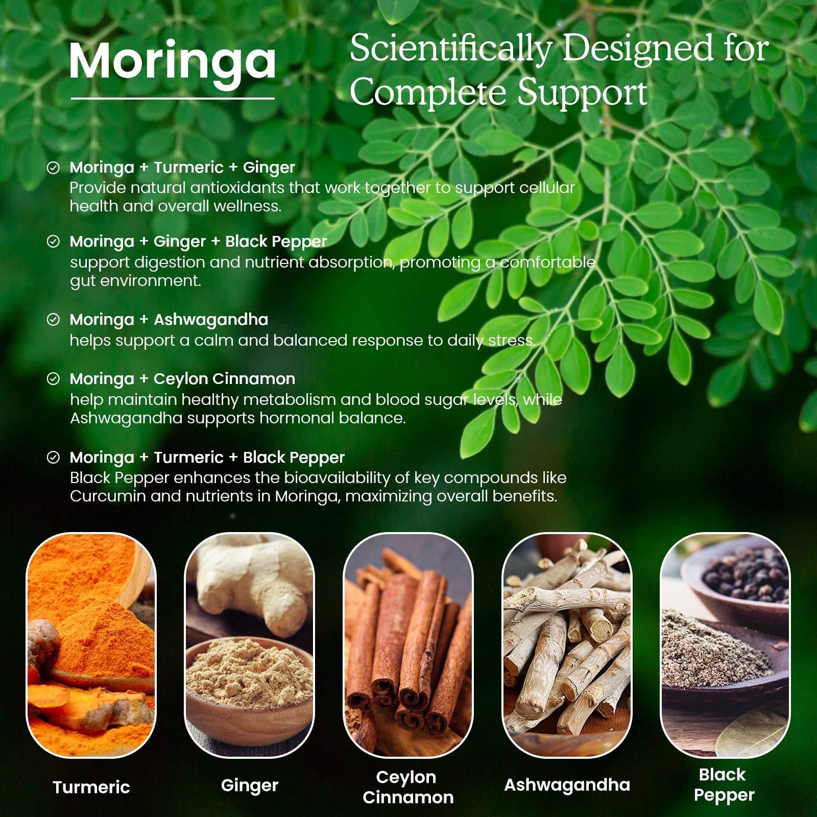 Nutrition facts panel for moringa drops