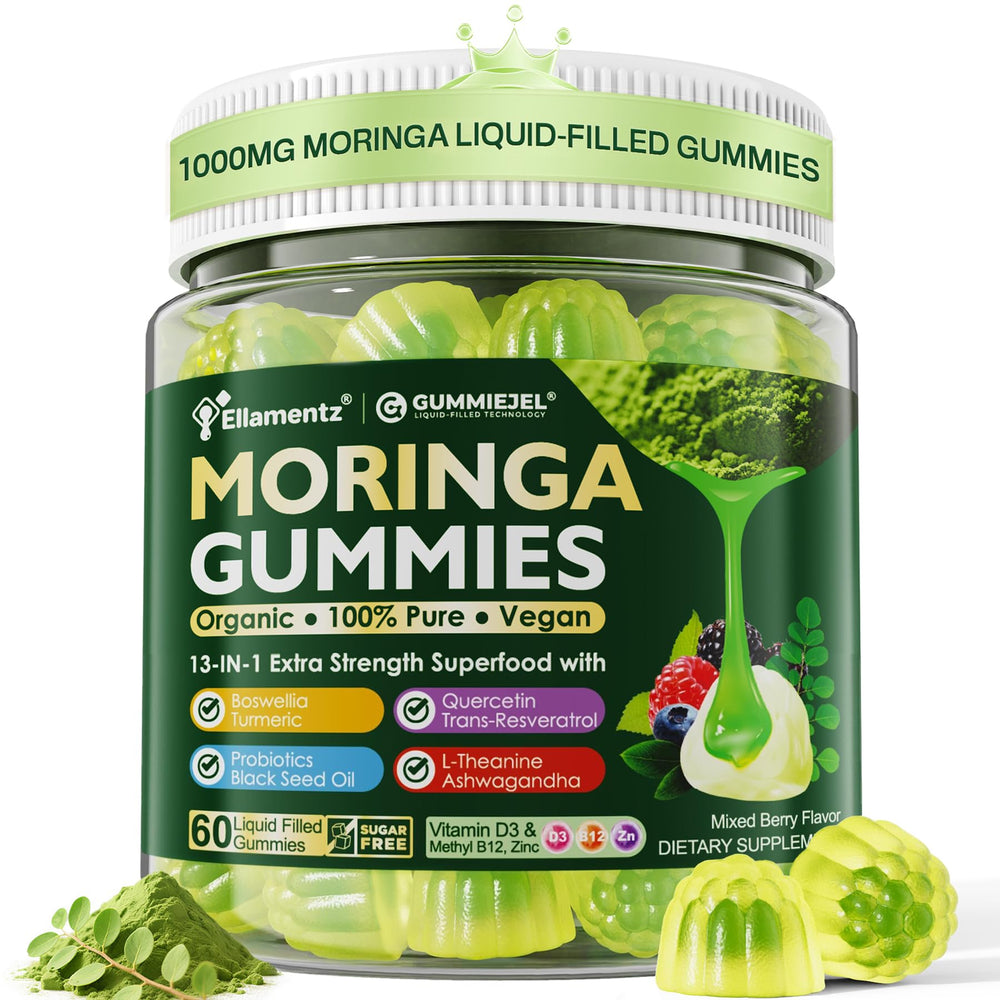 Front view of Moringa Gummies 1000mg packaging